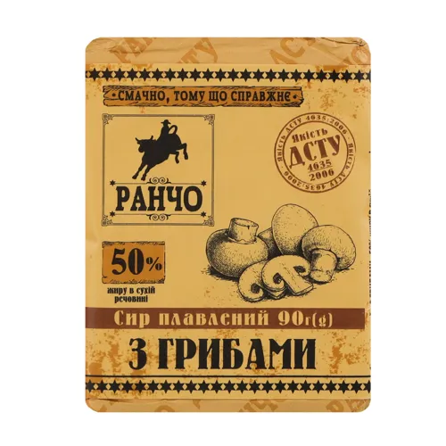 Сир плавлений 50% з грибами Ранчо м/у 90г