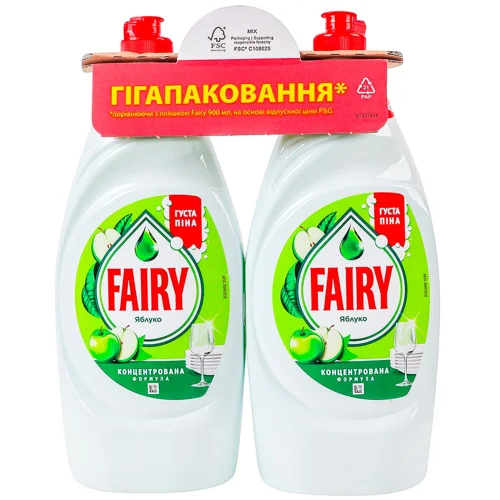 Засіб для миття посуду Fairy Яблуко 900мл 2шт