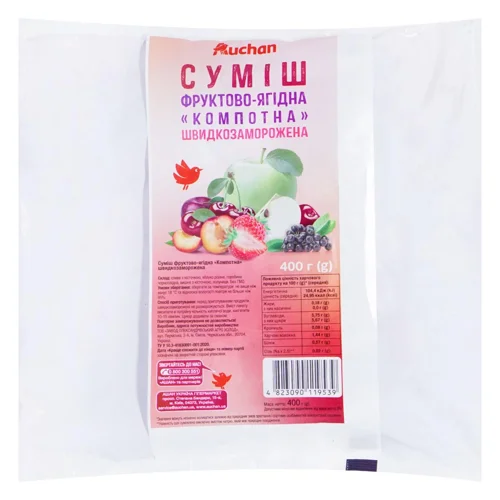Суміш фруктово-ягідна Auchan Компотна швидкозаморожена 400г