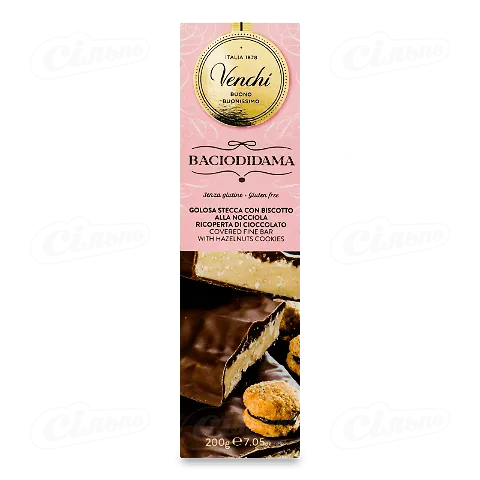 Батончик Venchi з білою джандуєю, фундуком та печивом в молочному шоколаді, 200г