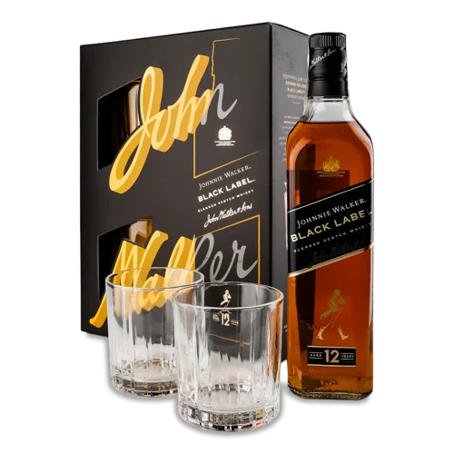 Набір Віскі Johnnie Walker Black Label 0.7л 40% з 2 склянками, картонна упаковка
