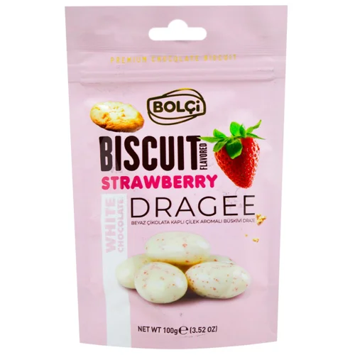 Драже Bolci Полуниця з печивом в білому шоколаді 100г