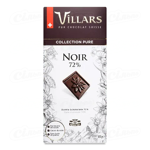 Шоколад Villars какао 72%, 100г