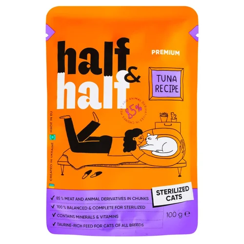Корм вологий Half&Half з тунцем для стерилізованих котів 100г