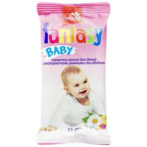 Серветки вологі Fantasy Baby з екстрактом ромашки та обліпихи 15шт