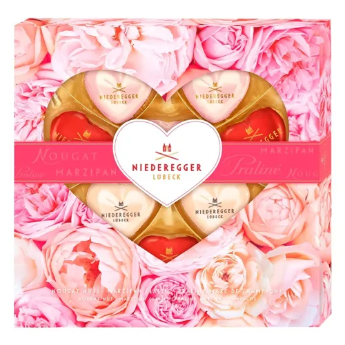 Цукерки Niederegger Серця в білому, молочному, чорному шоколаді 125г