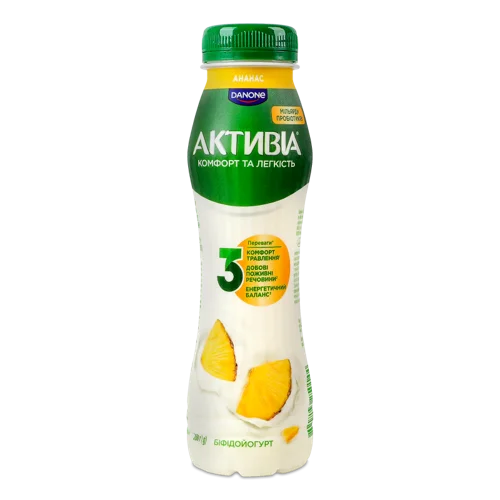 Біфідойогурт Натуральний Питний 1.2% з Біфідобактеріями Actiregularis Ананас, п/пл 260г
