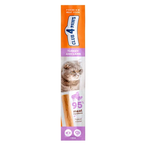 Ласощі для котів Club 4 Paws Premium з індичкою та ягням паличка 5г