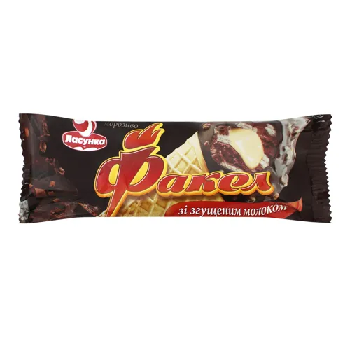 Морозиво 12% зі згущеним молоком у вафельному ріжку Факел Ласунка м/у 90г