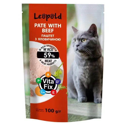 Корм вологий Leopold з яловичиною для котів 100г