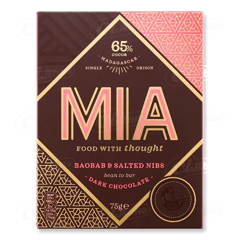 Шоколад чорний MIA баобаб та подрібнені какао-боби, 75г