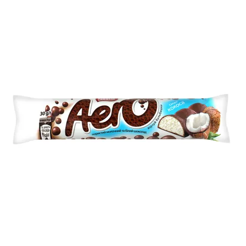 Шоколад пористий молочний і білий смак кокоса Nestle Aero м/у 30г
