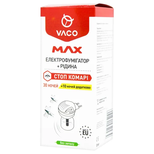 Електрофумігатор з рідиною Vaco Max від комарів 30+10 ночей 30мл