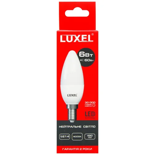 Лампа Luxel LED свічка нейтральне світло 6Вт C37 E14 4000К 045-NЕ