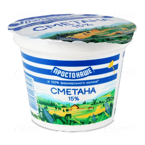 Сметана Простонаше 15% стакан, 190г