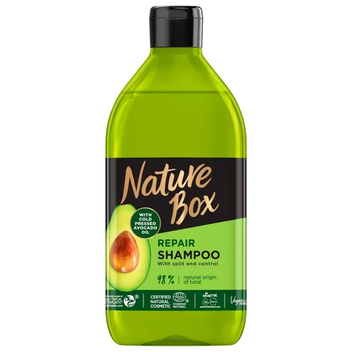 Шампунь Nature Box для відновлення волосся та проти посічених кінчиків з олією авокадо холодного віджиму 385мл