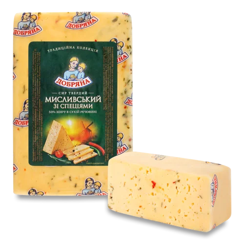 Сир Твердий Мисливський Зі Спеціями Добряна, 50% жиру, кг