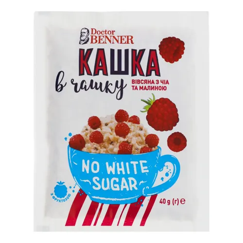 Каша вівсяна з чіа та малиною Кашка в чашку Doctor Benner м/у 40г