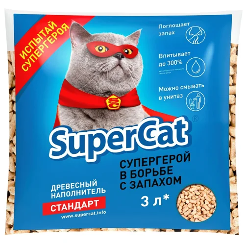 Наповнювач гігієнічний SuperCat Стандарт для котів деревинний 1кг
