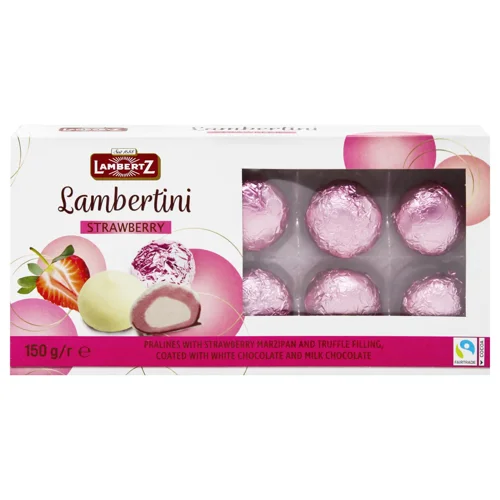 Цукерки Lambertz Ламбертіні полуничний марципан в білому шоколаді 150г