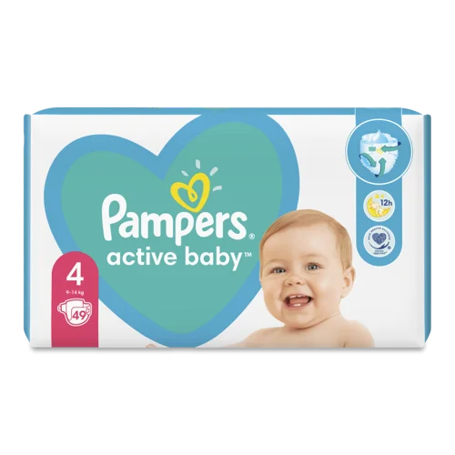 Підгузки Одноразові Для Дітей 9-14 кг, 4 Active Baby Pampers, 49 шт, в/ґ