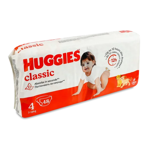 Підгузки Дитячі 7-18кг 4 Classic Huggies 48шт, в/ґ