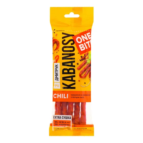 Снеки зі свинини з перцем чилі Chili Kabanosy Дмитрук вищого ґатунку м/у 50г