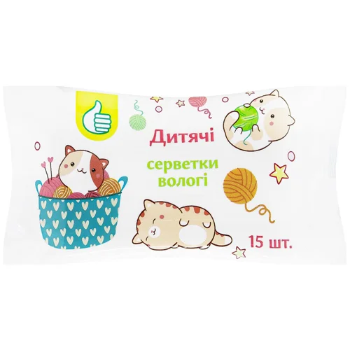Сервтки вологі дитячі Auchan Коти 15шт
