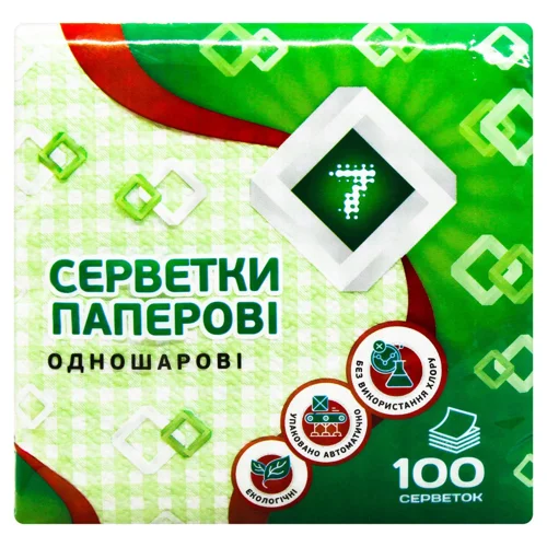 Серветки паперові 7 зелені 100шт