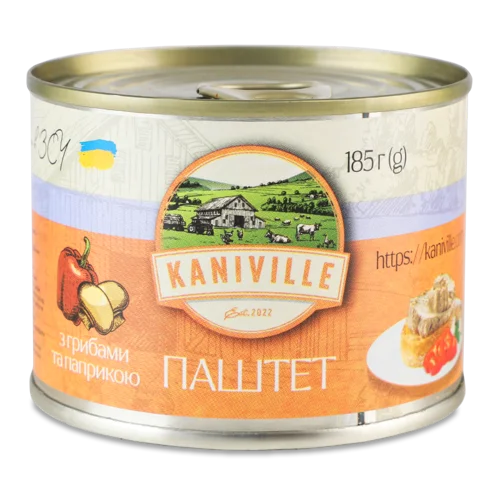 Паштет М'ясний Варено-Копчений З Грибами Та Паприкою Kaniville, з/б 185г