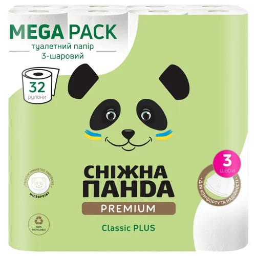 Туалетний папір Сніжна Панда Premium Classic Plus 3-шаровий 32шт