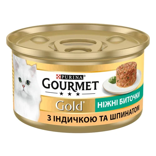 Корм вологий Gourmet Gold Ніжні биточки з індичкою та шпинатом для котів 85г