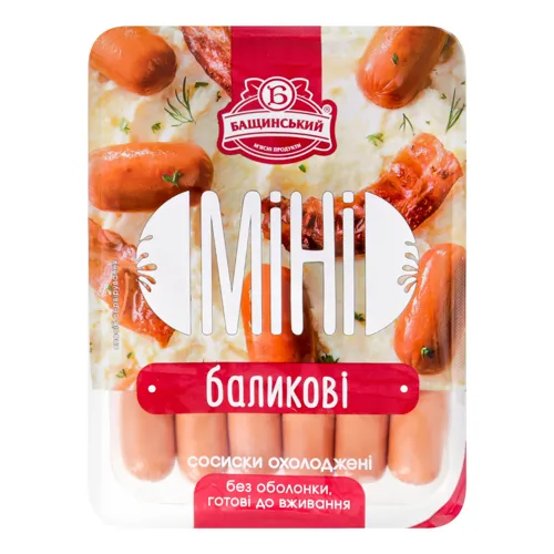 Сосиски Міні баликові Бащинський охол лоток 0.35кг