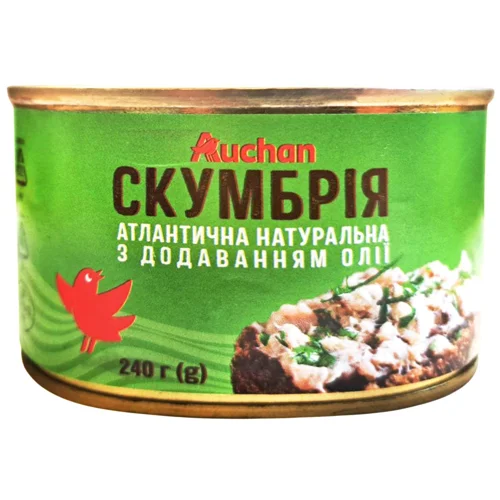 Скумбрія Auchan атлантична натуральна з додаванням олії 240г