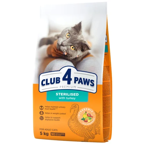 Корм сухий Club 4 Paws Premium з індичкою для стерилізованих котів 5кг
