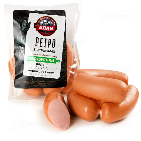 Сардельки «Алан» «Ретро» з вершками вищого ґатунку натуральна оболонка, кг