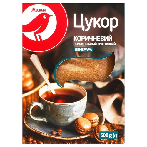 Цукор Auchan Демерара коричневий нерафінований тростинний 500г