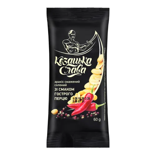Арахіс смажений солоний зі смаком гострого перцю Козацька слава м/у 60г