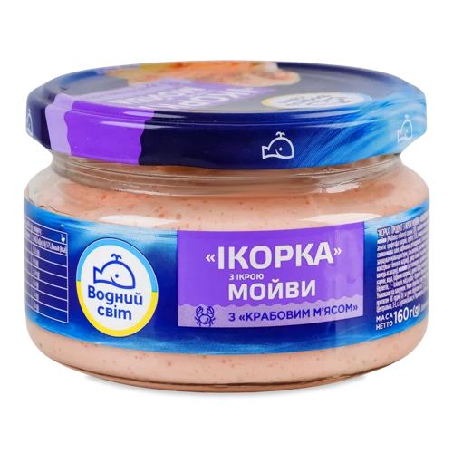Ікра мойви з крабовим м'ясом пастеризована, скляна банка 160г