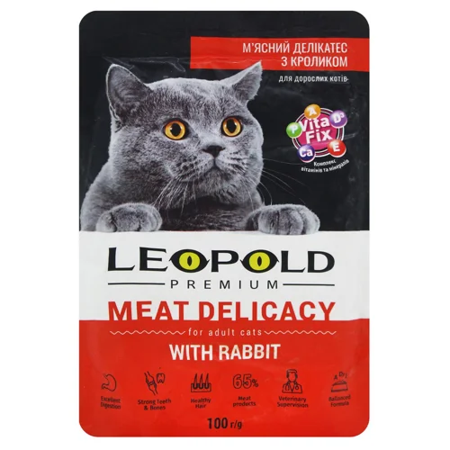 Корм вологий Leopold Premium М'ясний делікатес з кроликом для котів 100г