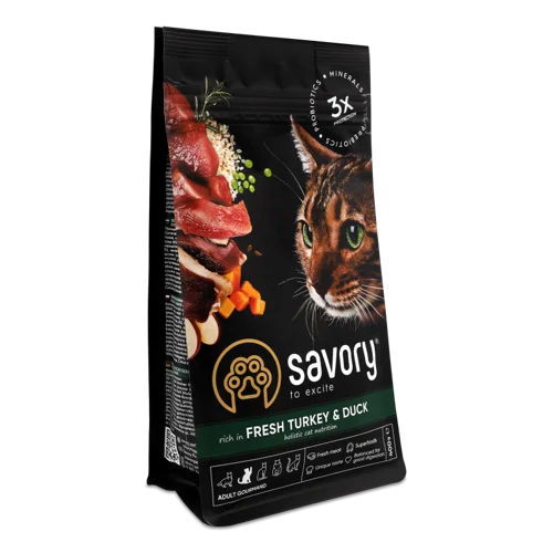 Корм сухий повнораціонний для котів, Індичка та Качка, Gourmand Savory, м/у 400г