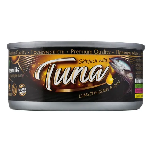 Тунець шматочками в олії Tuna Green life з/б 160г