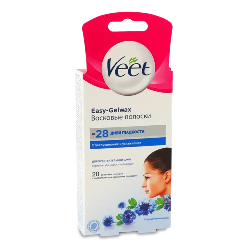 Воскові Смужки Для Чутливої Шкіри Обличчя Easy-Gelwax Veet 20шт