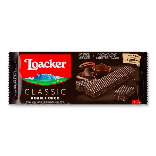 Вафлі Double Choc В/ґ Loacker, 90г
