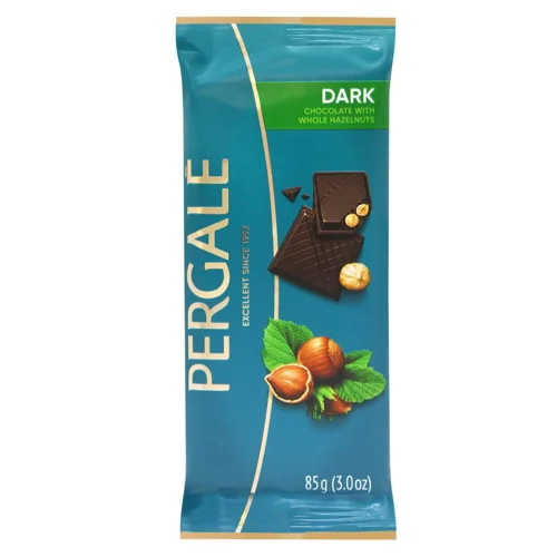 Шоколад чорний Pergale з цільним лісовим горіхом 85г
