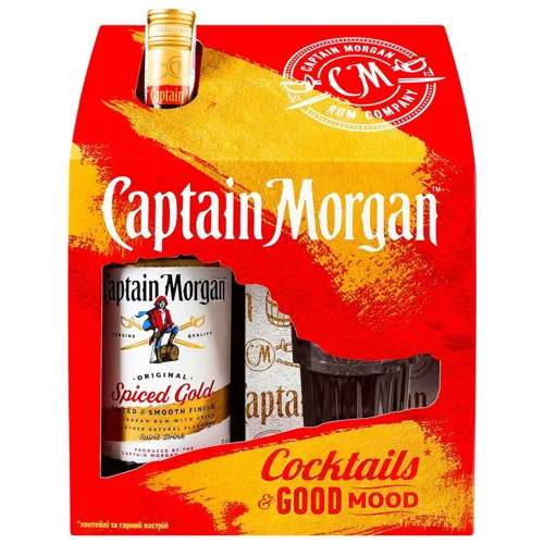 Набір Ром Captain Morgan Spiced Gold 35% 1л та склянка 340мл