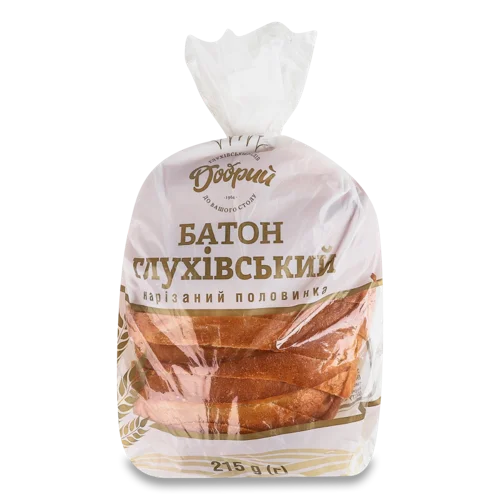 Батон Вищого Ґатунку Половинка В Нарізці Глухівський Добрий, 0.215 кг