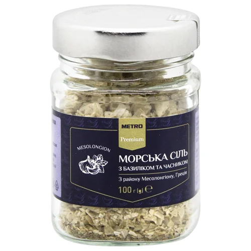 Сіль Metro Premium морська з базиліком та часником 100г
