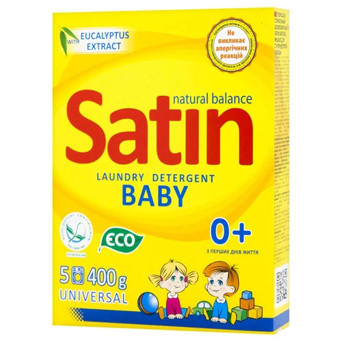 Пральний порошок Satin Organic Balance для дитячого одягу автомат 400г