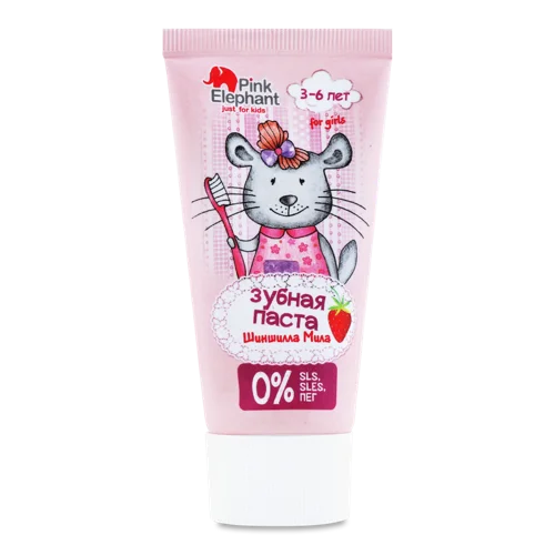 Зубна Паста Для Дітей 3-6 Років, Шиншила Мила, Pink Elephant, 50мл